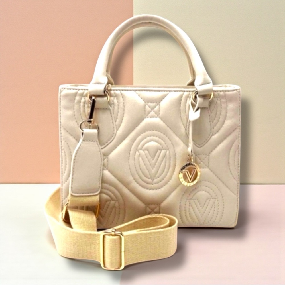 Valentino Orlandi Light Taupe Quilted Vegan Crossbody Designer Bag New $258 MSRP